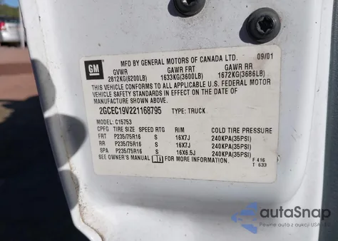 2002 Chevrolet Silverado 1500 Ls z USA, uszkodzony, nr VIN 2GCEC19V221168795